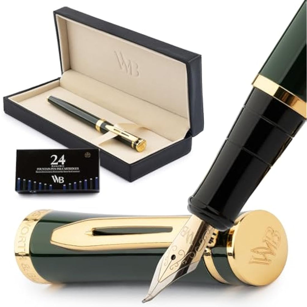 Wordsworth & Black Fountain Pen Set – Bent Nib Calligraphy – Racing Green