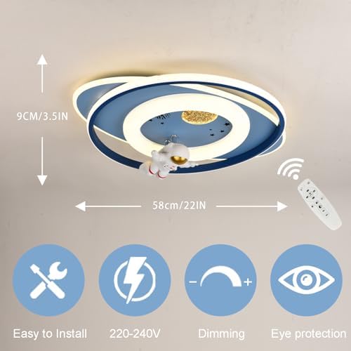 GHiycotdl Astronaut LED Ceiling Light – 58cm Dimmable Kids Room Lamp