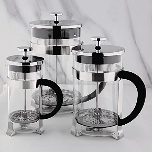 Olympia Stainless Steel French Press Cafetiere - 12 Cup Glass Coffee Maker