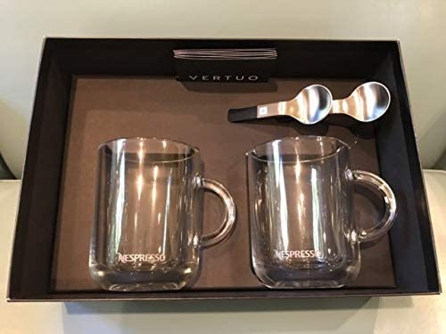 Nespresso Vertuo Coffee Mug Set - 2 Tempered Glass Cups with Spoons