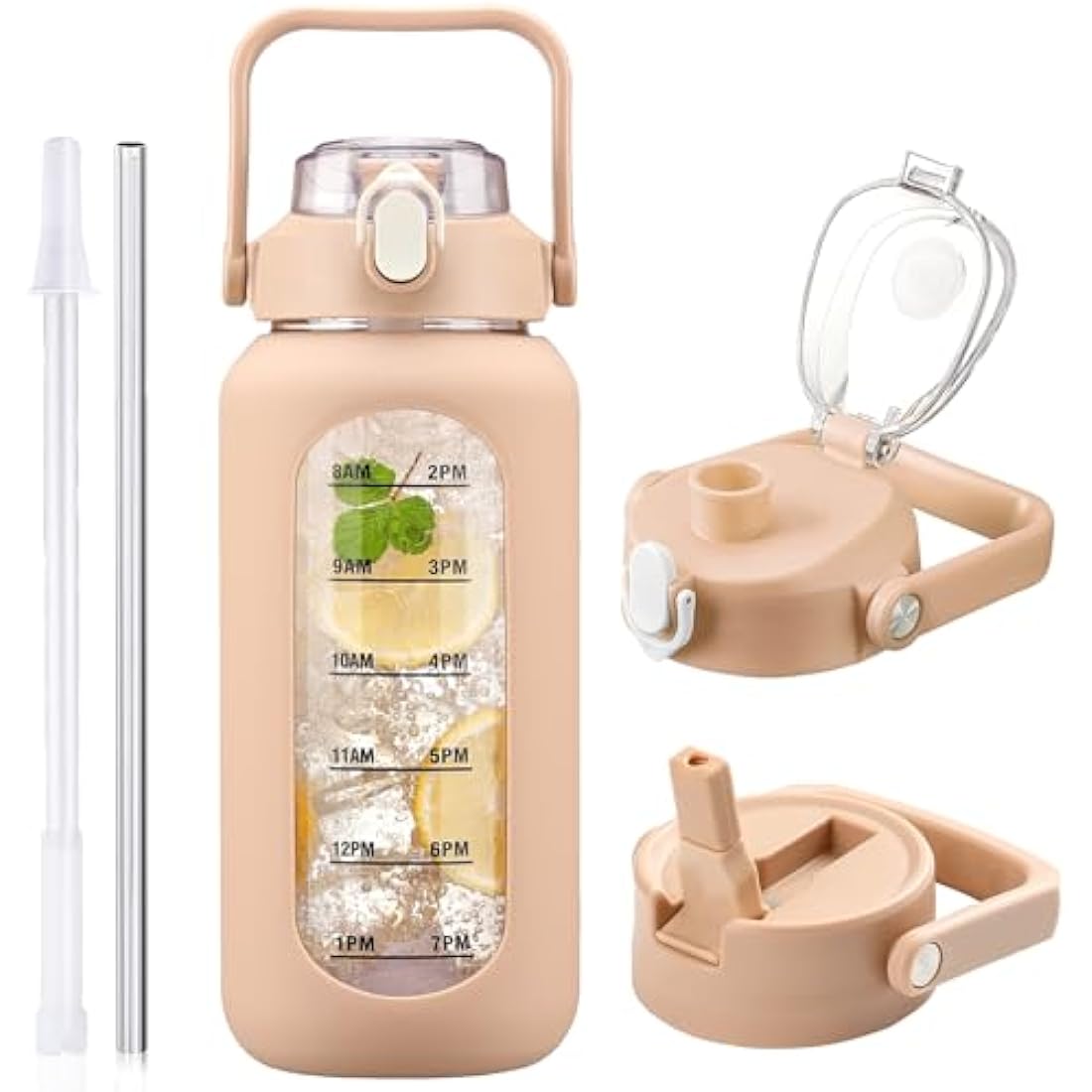 HYDRAGLAZIC 2L Glass Water Bottle | 2 Liter Jug with Time Marker