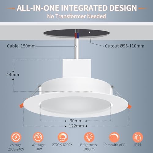 DUSKTEC Smart Recessed Downlights – 10W Alexa Compatible LED, 6 Pack