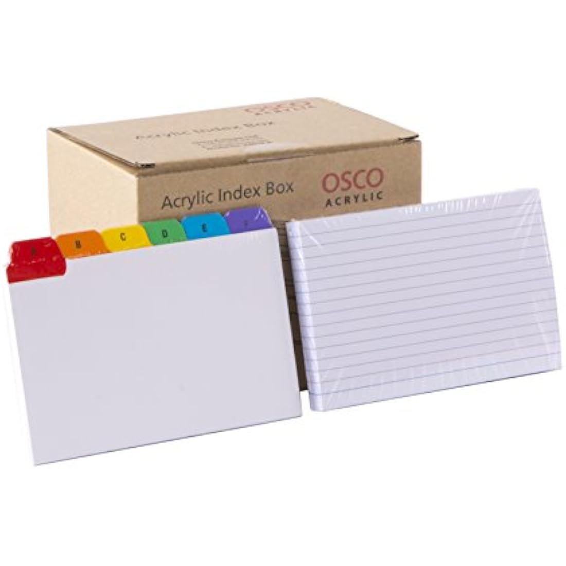 OSCO Clear Acrylic Index Box with A6 Divider Tabs and 100 Lined Cards