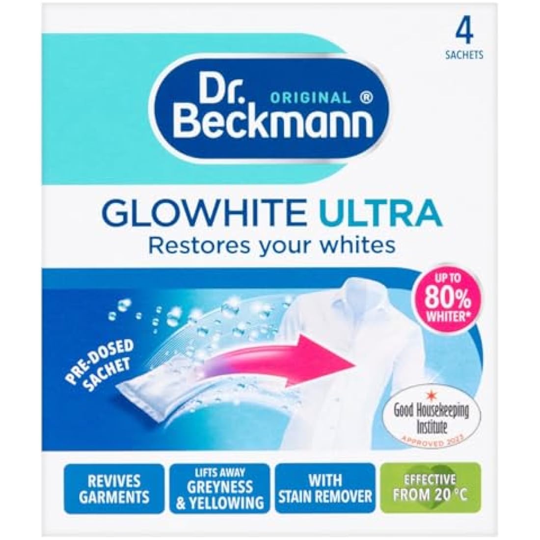 Dr. Beckmann Glowhite Ultra Fabric Whitener | Oxi-White - 8 x 40g Sachets