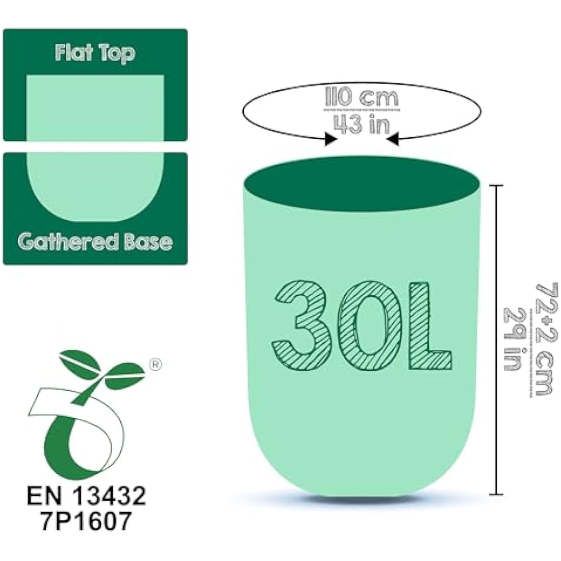 Greener Walker 30L Compostable Bin Liners | 30 Biodegradable Food Waste Bags