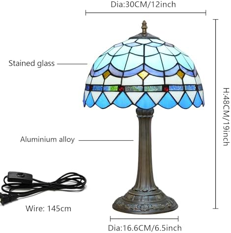 Tiffany Table Lamp – 12" Stained Glass Mediterranean Light