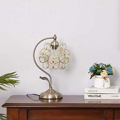 Bieye Tiffany Style Pink Stained Glass Flower Petal Table Lamp | Brass Base