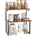IBUYKE 2-Tier Spice Rack – Rustic Wood & Metal Kitchen Countertop Organizer