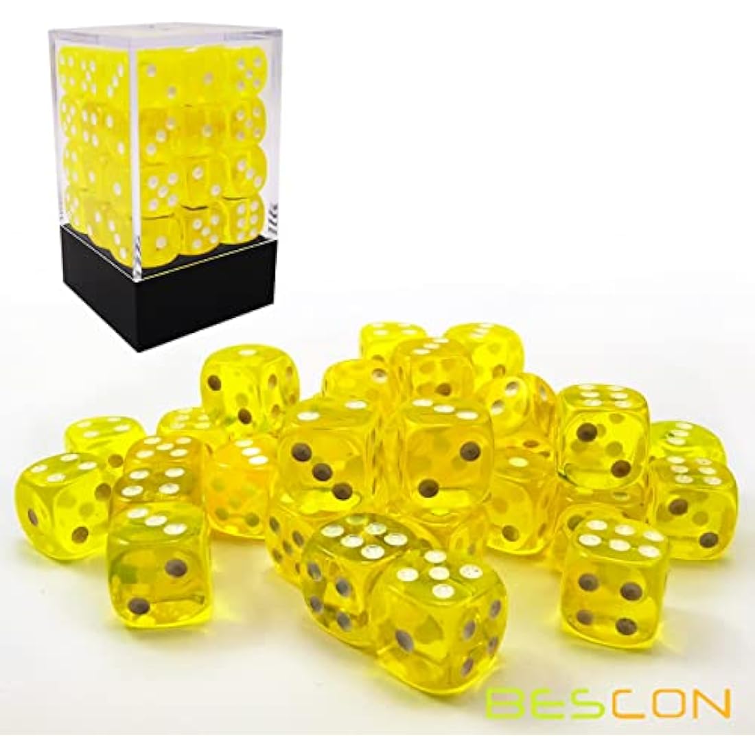 Bescon 12mm D6 Dice Set - 36 Translucent Yellow Six Sided Dice with Box