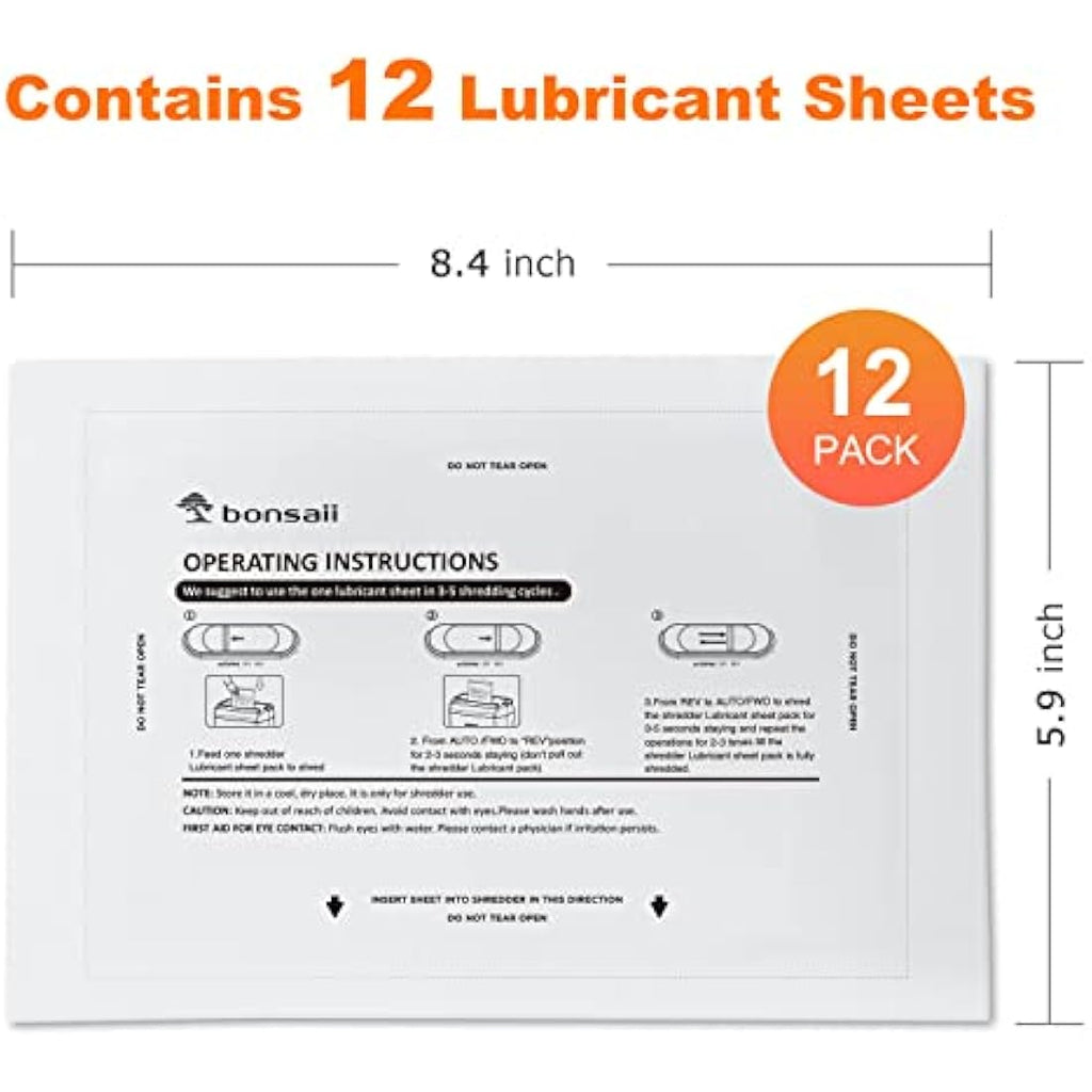 Bonsaii Paper Shredder Lubricant Sheets – 12 Pack Blade Care Cleaner