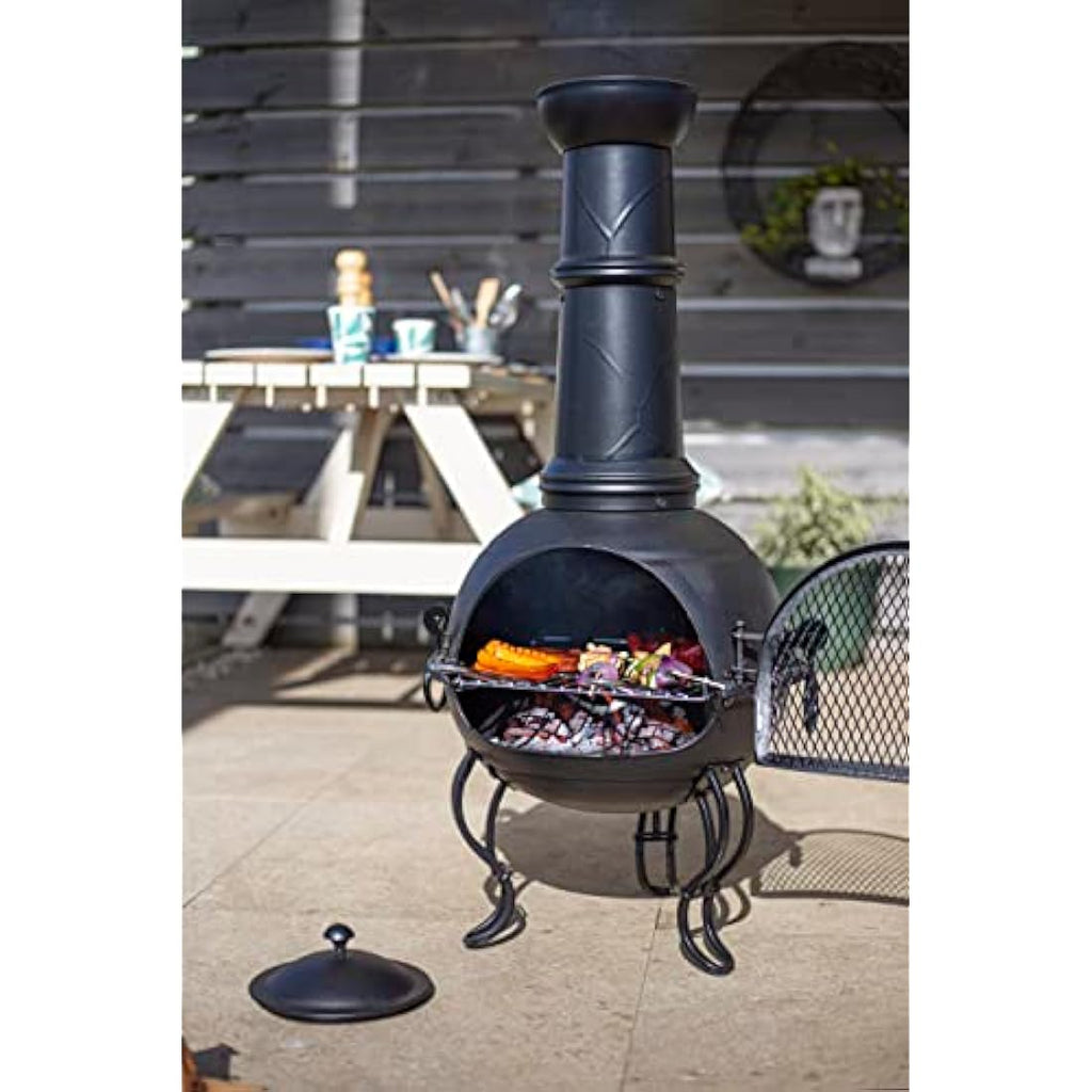 Murcia Large Steel Chiminea | Black Patio Heater with BBQ Grill