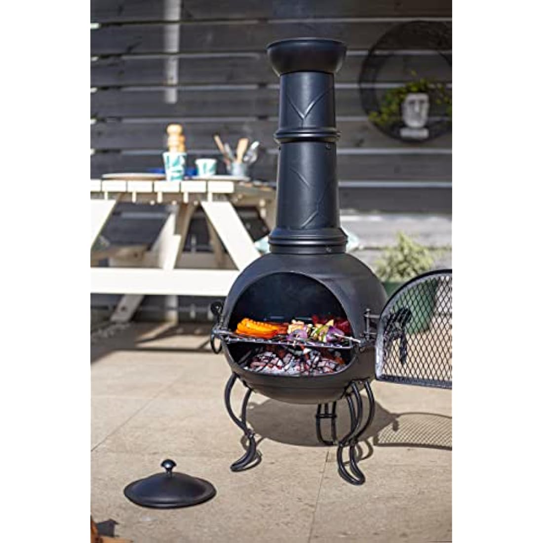 Murcia Large Steel Chiminea | Black Patio Heater with BBQ Grill