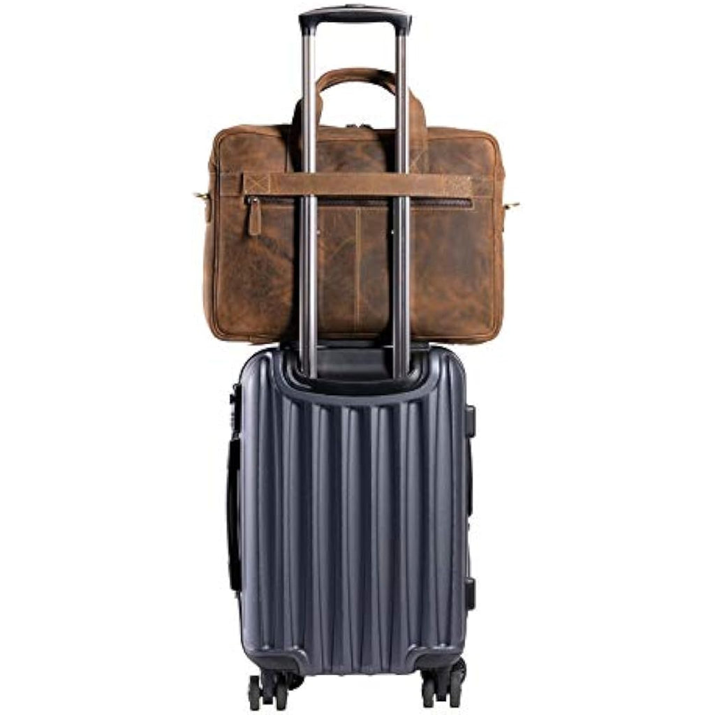 KomalC 16 Inch Buffalo Leather Laptop Messenger Bag | Office Briefcase