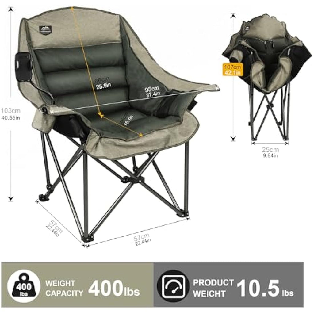 LANMOUNTAIN Oversized Folding Camping Chair | Heavy-Duty 400lbs - Brown