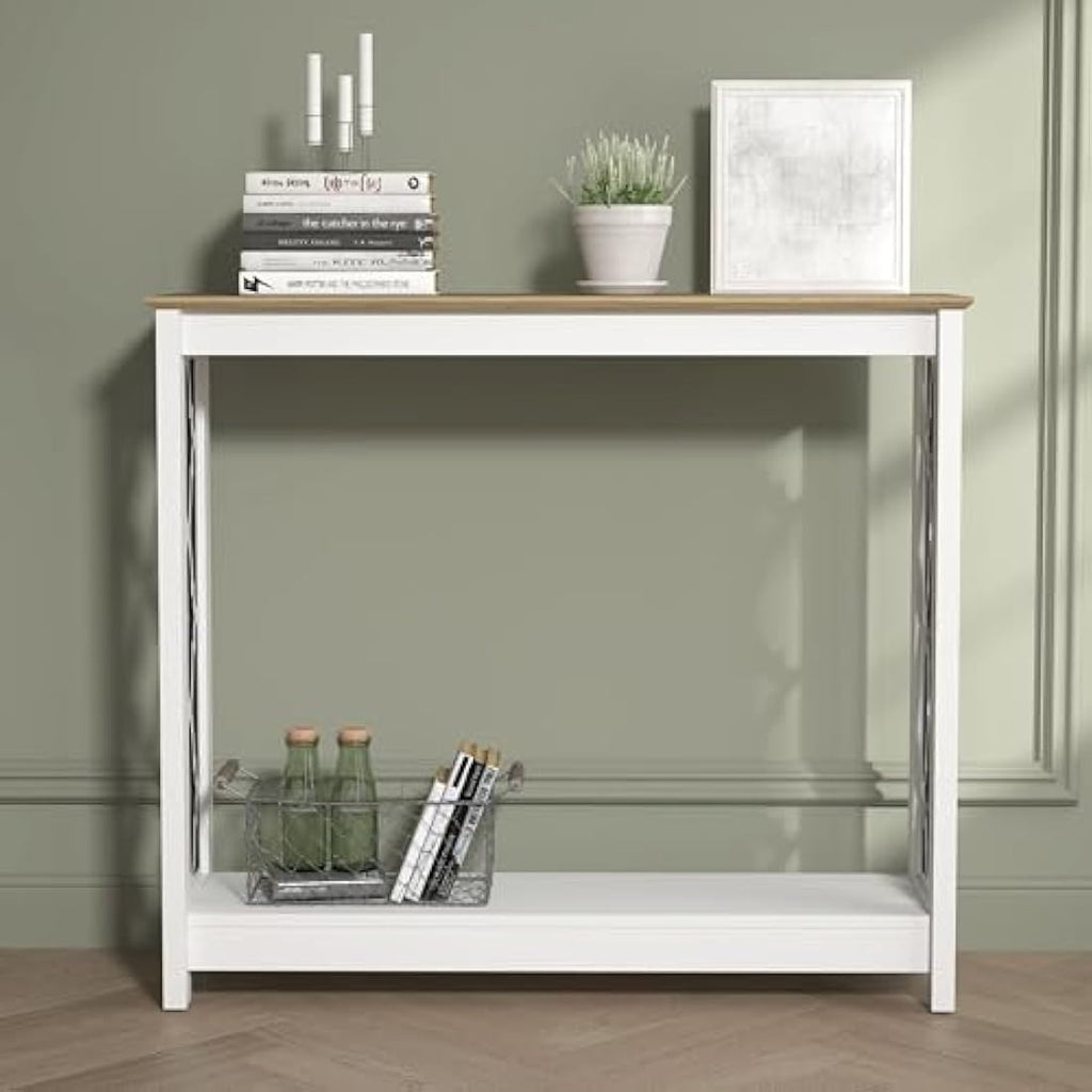 Galano Nova Console Table – Distressed Oak & White Entryway Cabinet