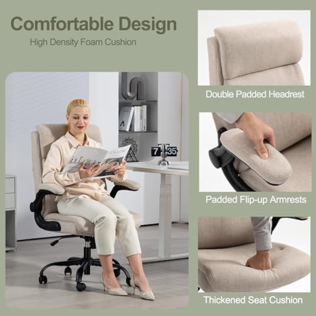 CASTLOVE Ergonomic Office Chair – High Back Fabric Desk Chair with Flip-Up Arms