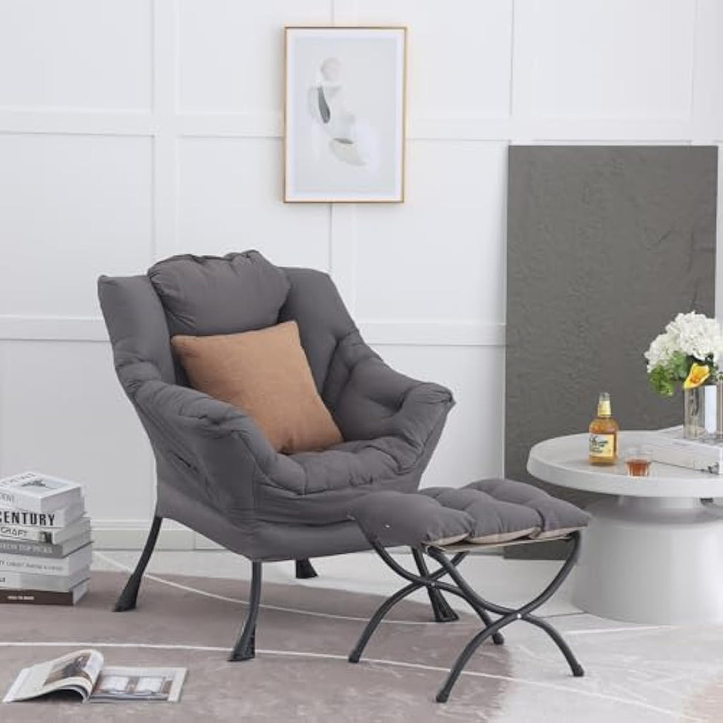 Jolof Store Lazy Chair with Ottoman – Ergonomic Accent Armchair, Dark Grey