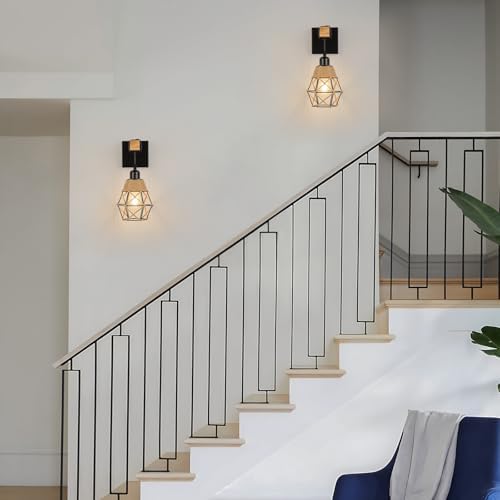 FORCOSO Industrial Wood Wall Sconce 2-Pack – Vintage E27 Indoor Lights