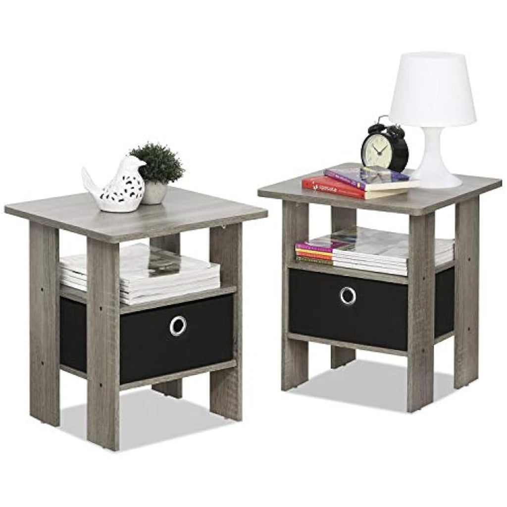 Furinno Andrey Nightstand Set of 2 - Side Table with Bin Drawer, Black