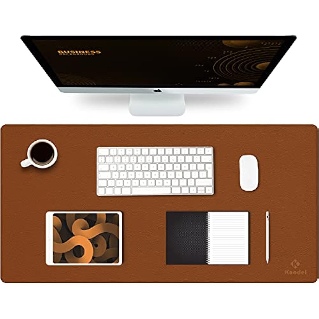 K KNODEL Leather Desk Mat – Dual-Sided Waterproof Office Pad, Brown (80x40cm)