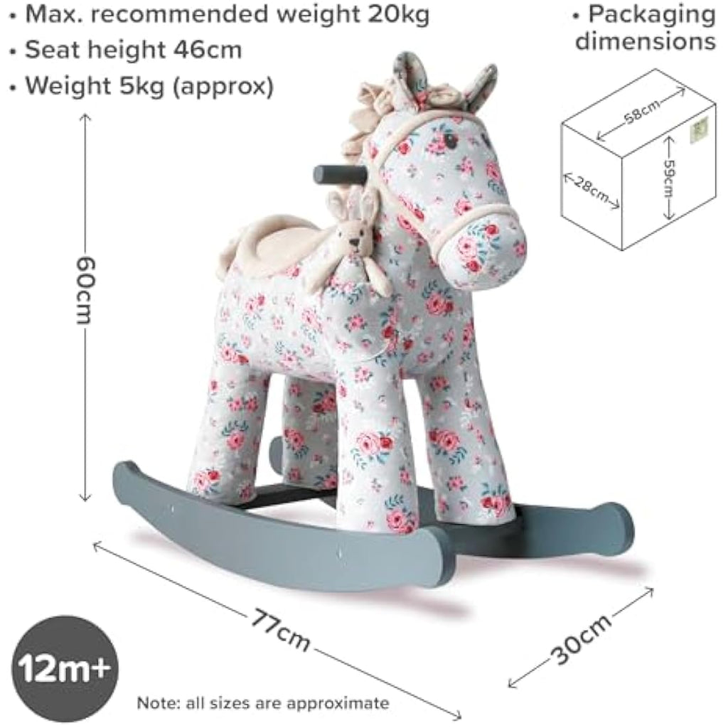 Little Bird Told Me Lily & Rose Rocking Horse – Grey Floral Wooden Toy