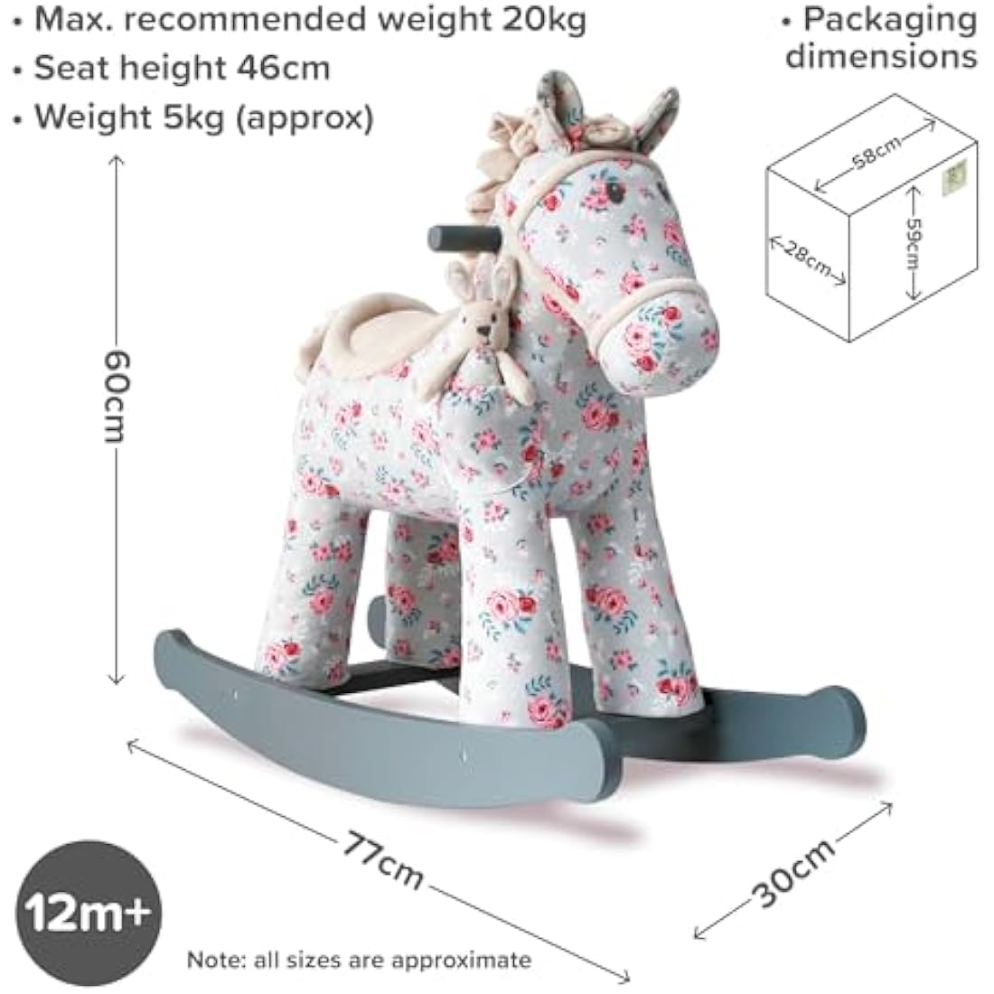Little Bird Told Me Lily & Rose Rocking Horse – Grey Floral Wooden Toy