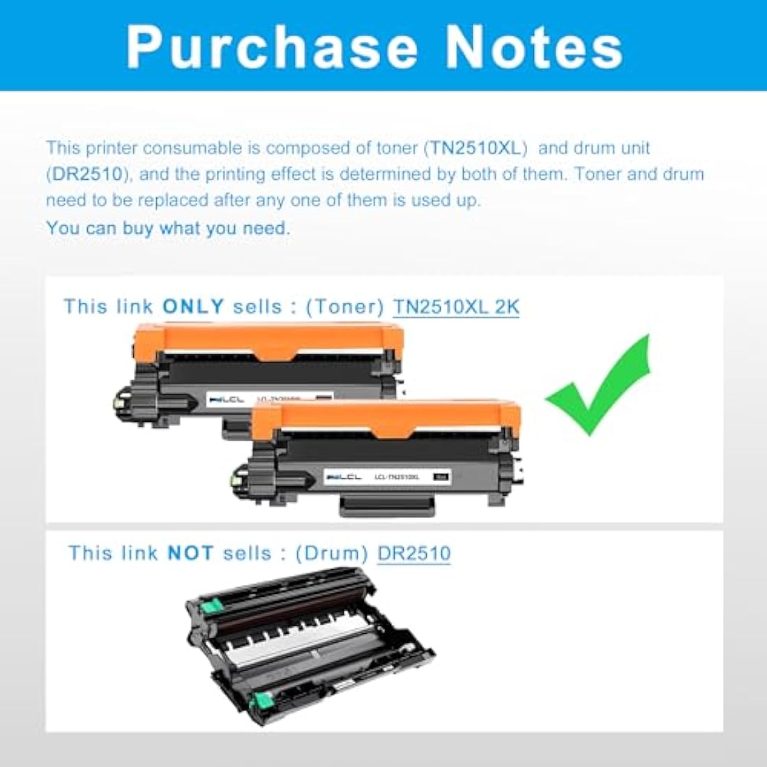 LCL TN2510XL High Yield Black Toner Cartridge for Brother Printers | 2-Pack