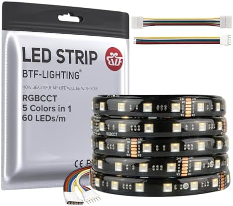 BTF-LIGHTING RGBCCT 5-in-1 LED Strip | 24V 5M IP65 Waterproof Black PCB