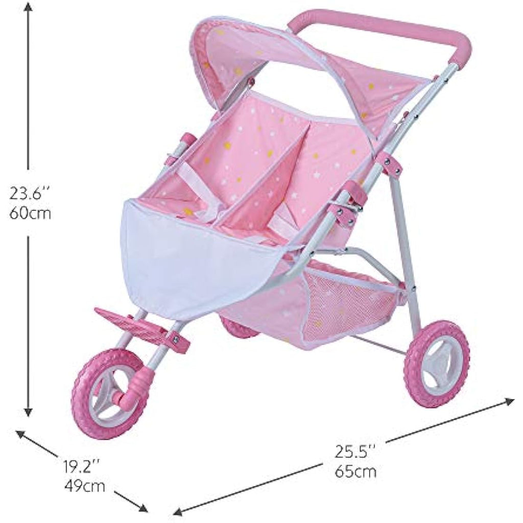 Olivia's Little World Twin Baby Doll Stroller – Pink Stars Pram