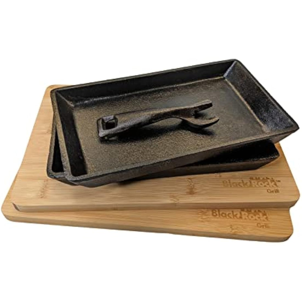 Cast Iron Sizzler Pan Set – Fajita Skillet with Wood Board