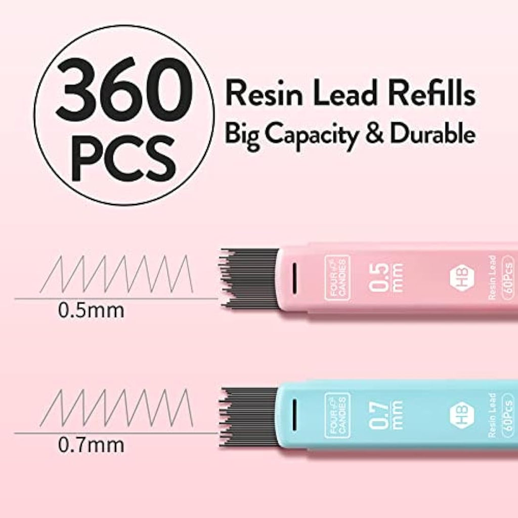 Four Candies Aesthetic Mechanical Pencil Set | 0.5mm & 0.7mm Pastel Stationery