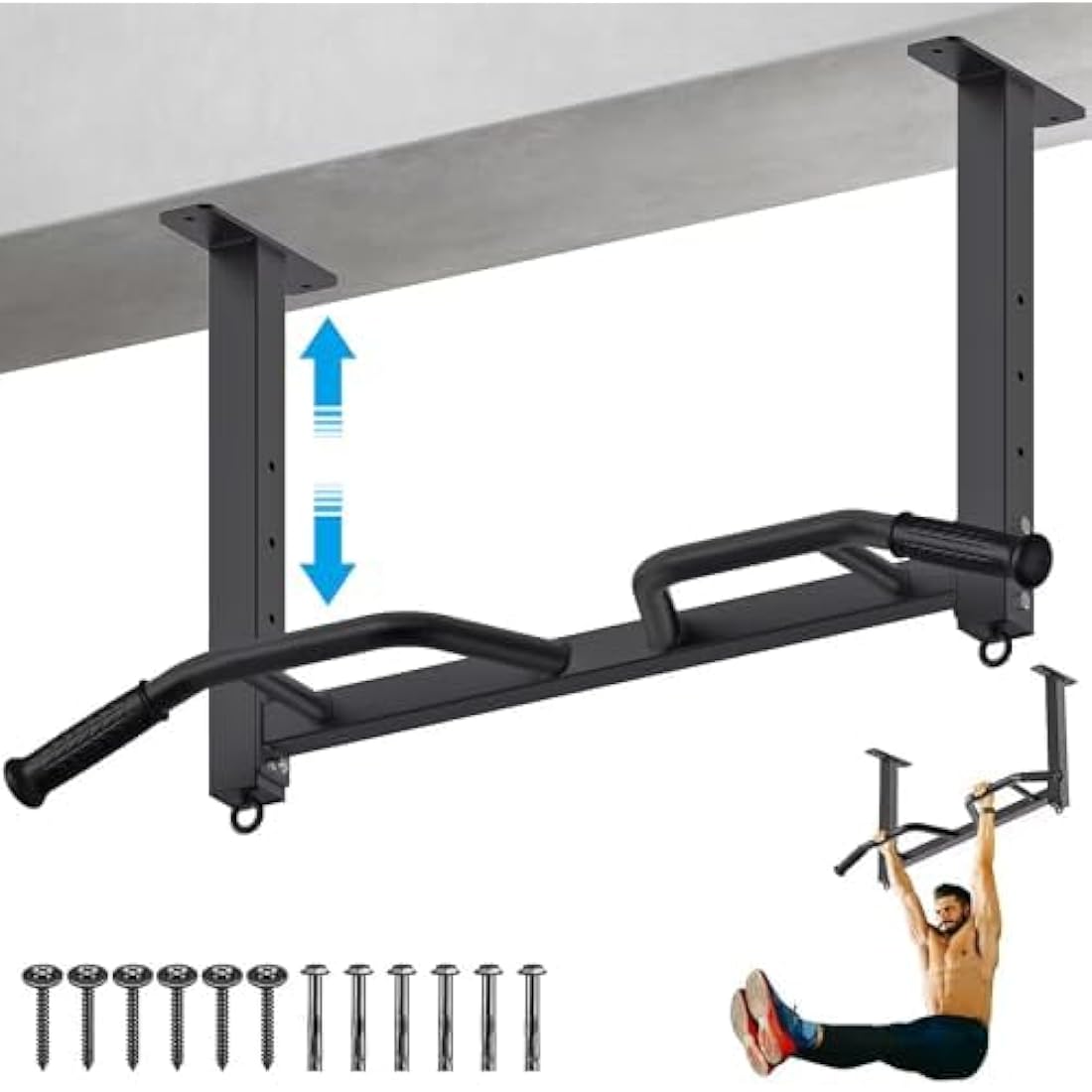 Kipika Ceiling Mounted Pull Up Bar – Adjustable Heavy Duty Chin Up Bar