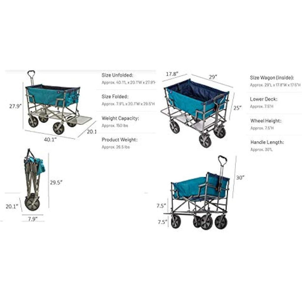 MacSports Double Decker Folding Wagon – Heavy Duty Utility Cart, Teal