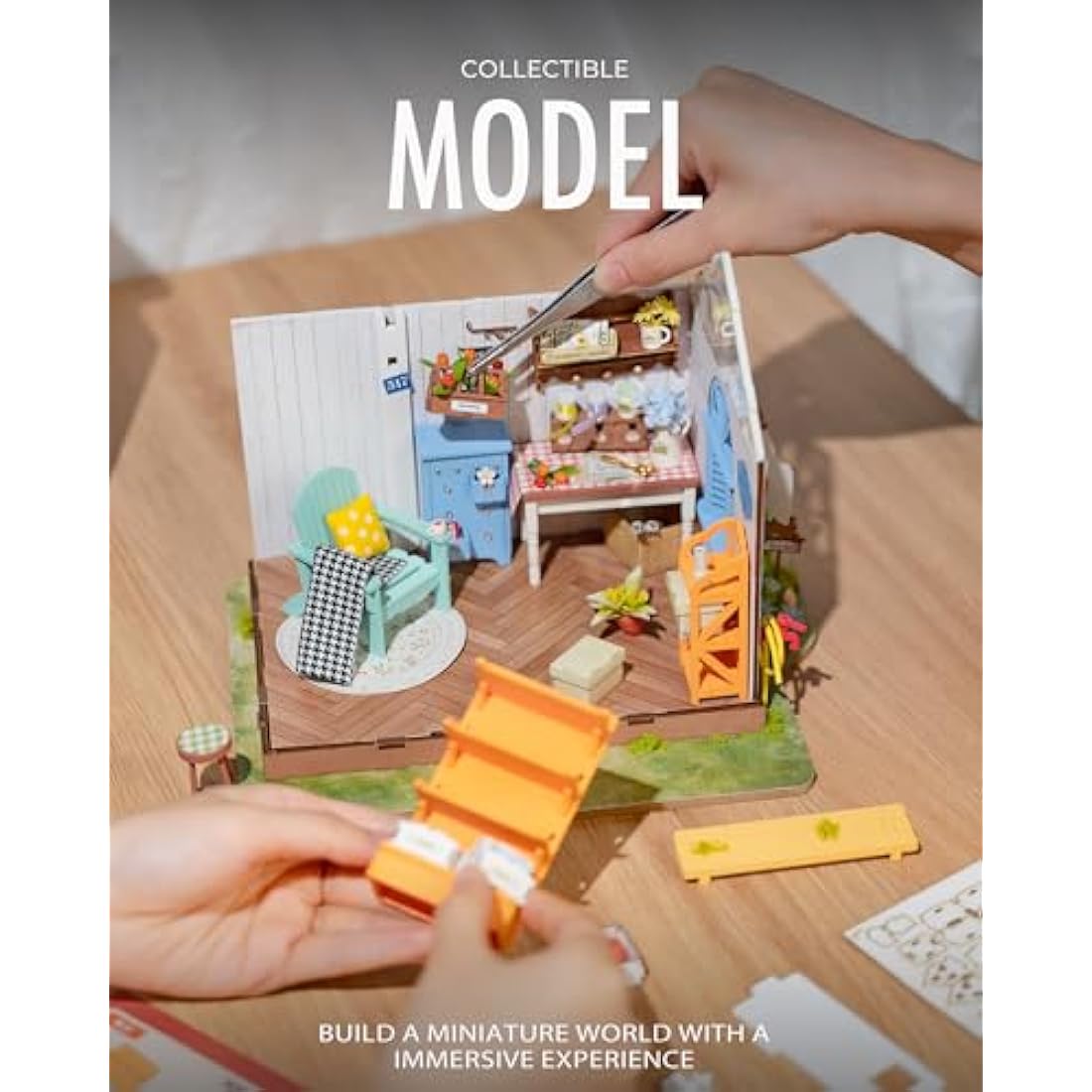 Robotime DIY Miniature Garden House Kit | Wooden Dollhouse with LED Light