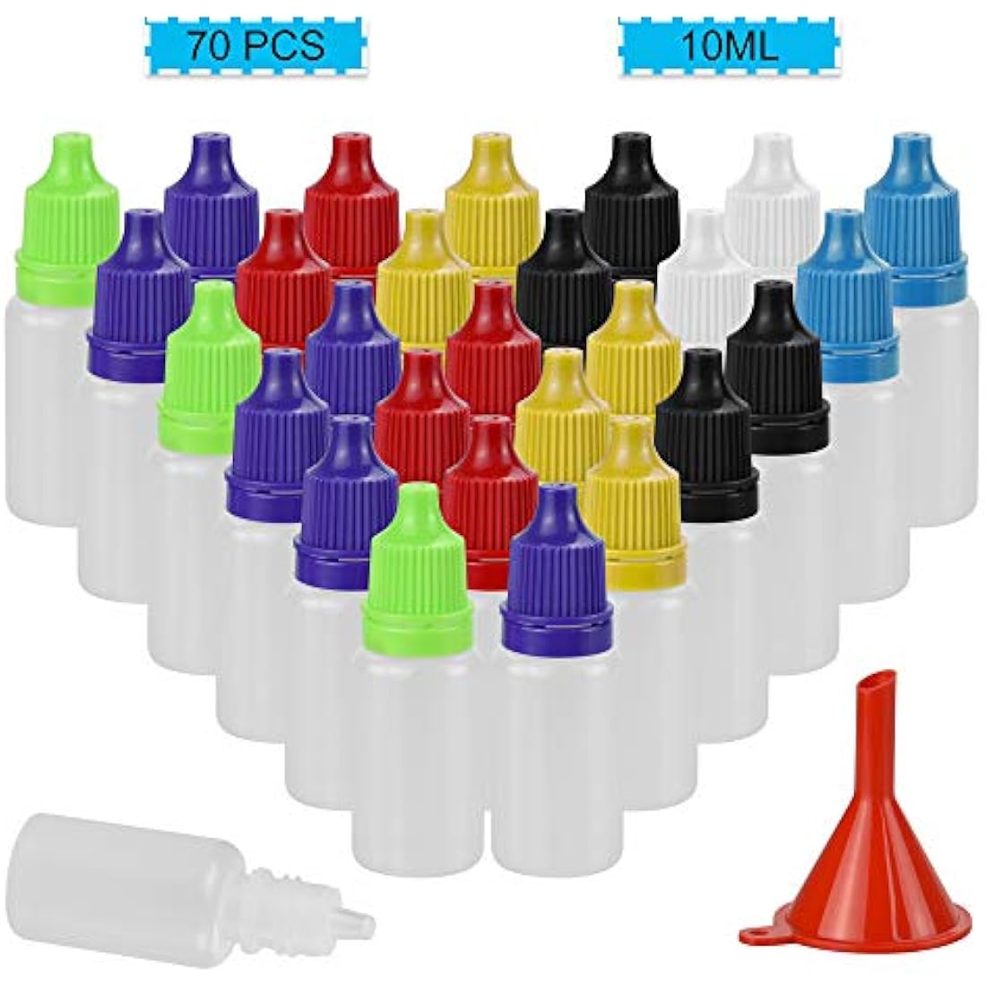 CODIRATO 70-Pack 10ml Plastic Dropper Bottles | 7 Colors for E-Liquid