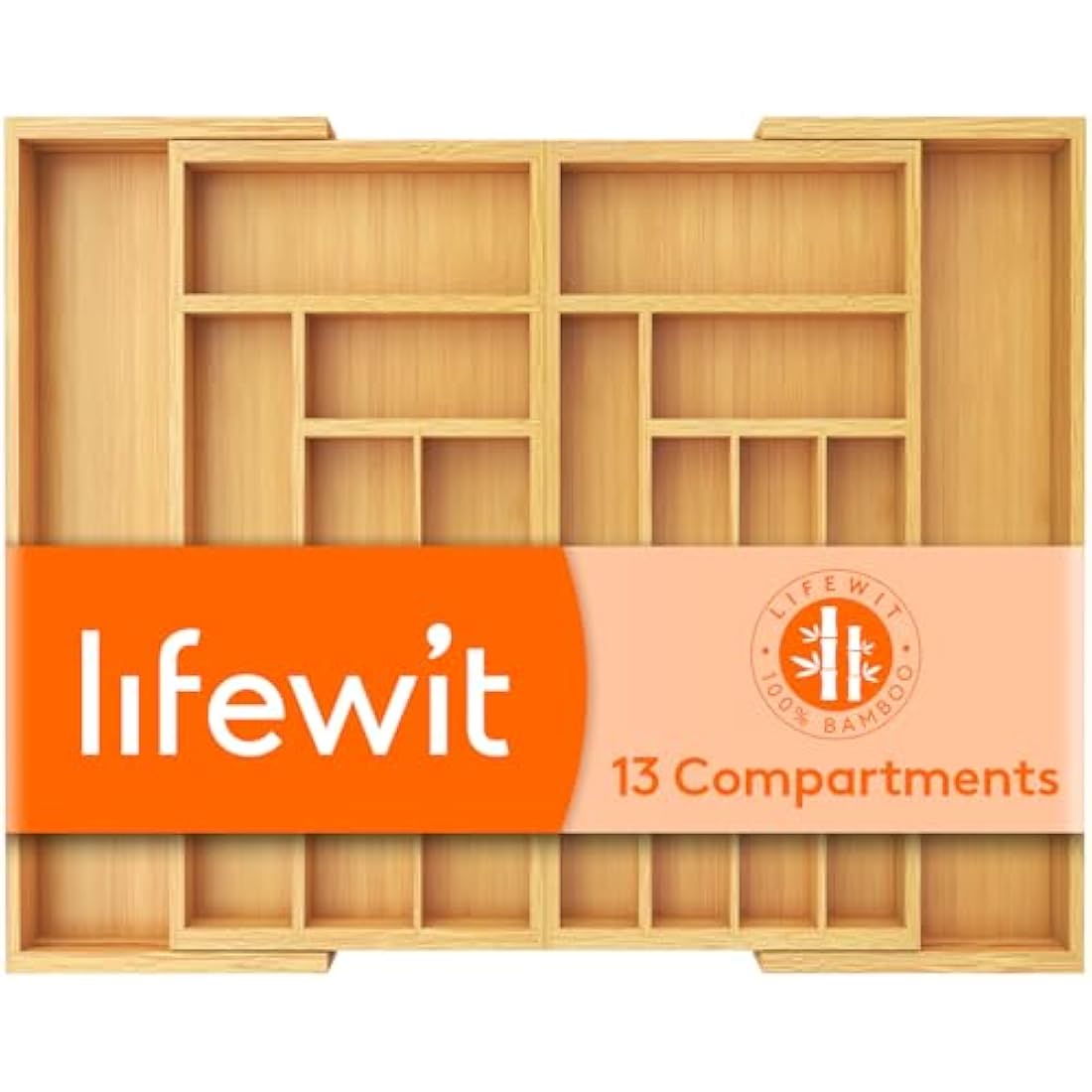 Lifewit Expandable Cutlery Drawer Organiser | Extra Large Bamboo Tray