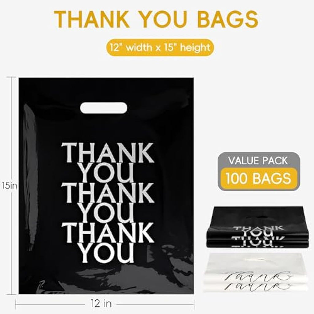 Thank You Carrier Bags | 100 Pack Retail Boutique Bags 30x38cm
