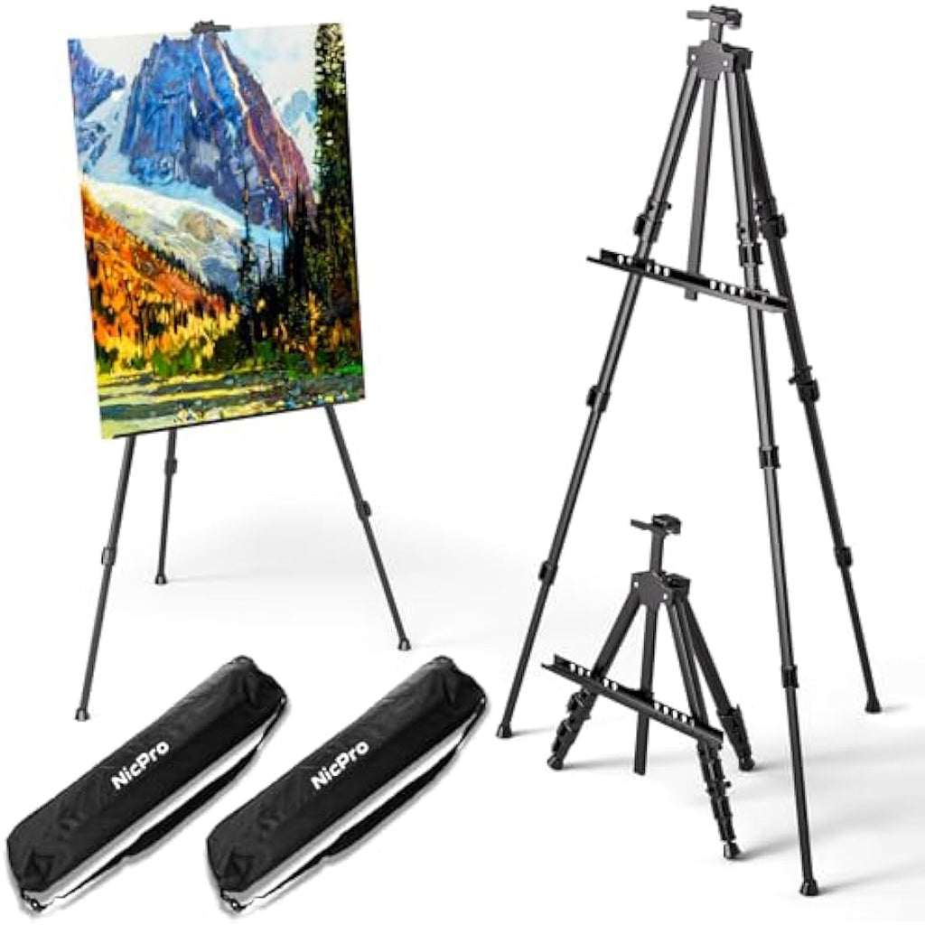 Nicpro 2-Pack Adjustable Aluminum Artist Easel Stand for Floor & Tabletop