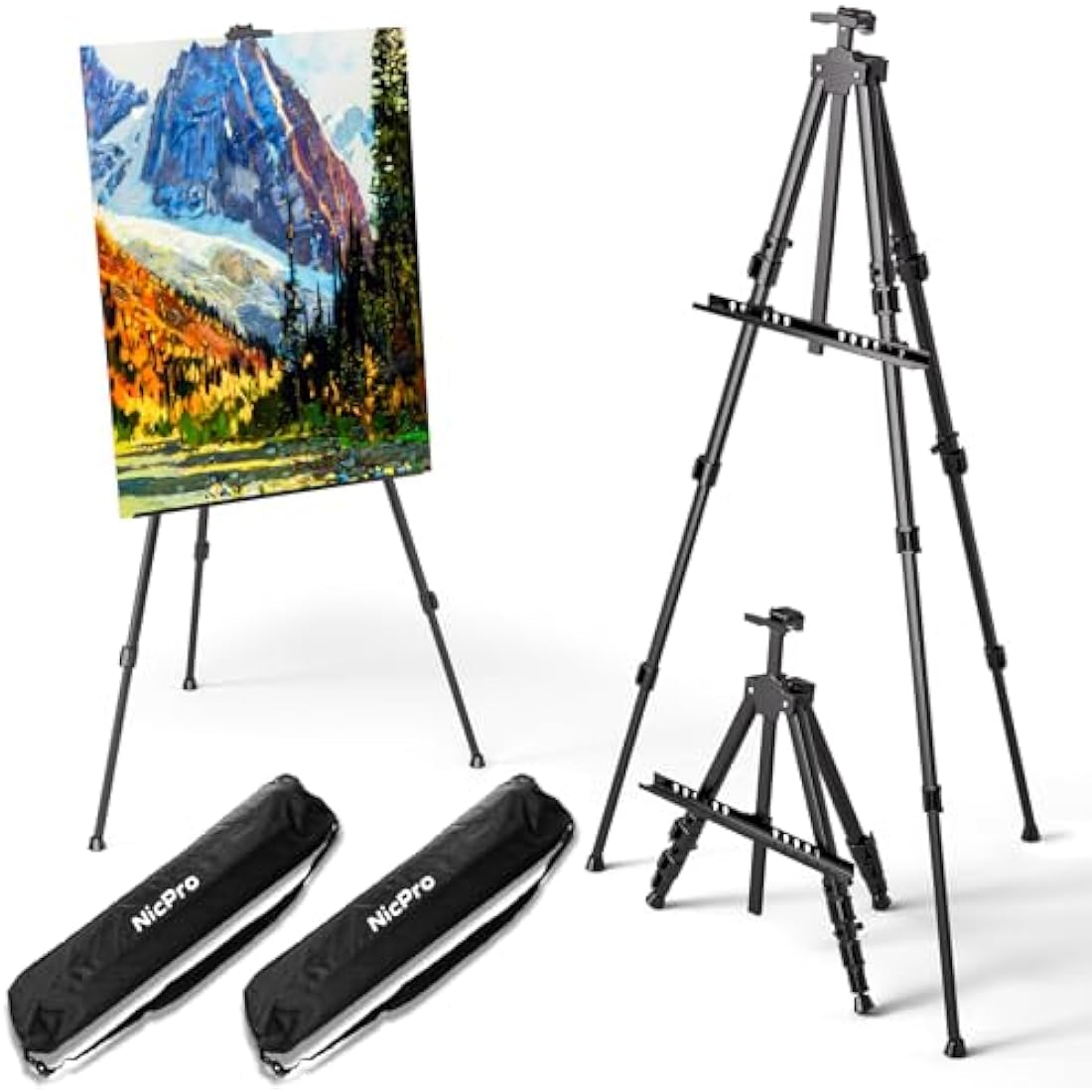 Nicpro 2-Pack Adjustable Aluminum Artist Easel Stand for Floor & Tabletop
