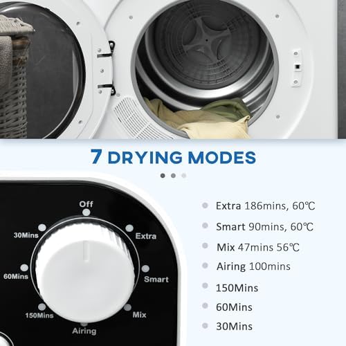 HOMCOM 6kg Vented Tumble Dryer | Portable Freestanding White Dryer