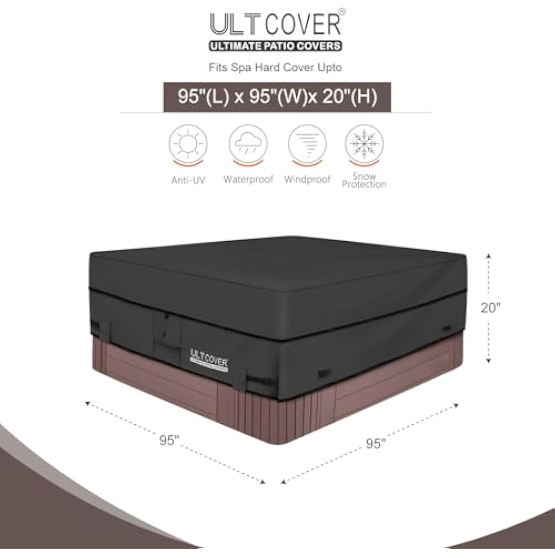 ULTCOVER Waterproof 600D Polyester Square Hot Tub Cover, 95x95, Black