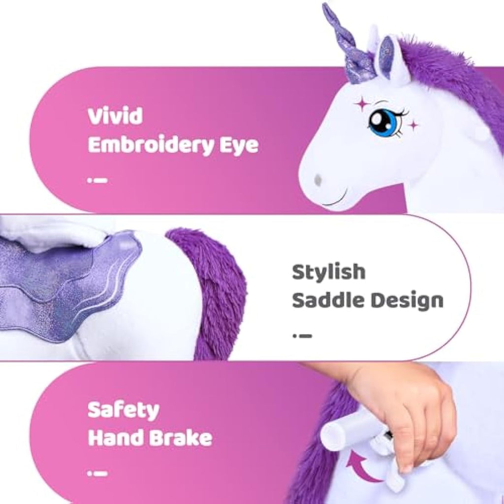 PonyCycle Ride on Unicorn Kids Scooter - Purple Mechanical Toy (Size 3)