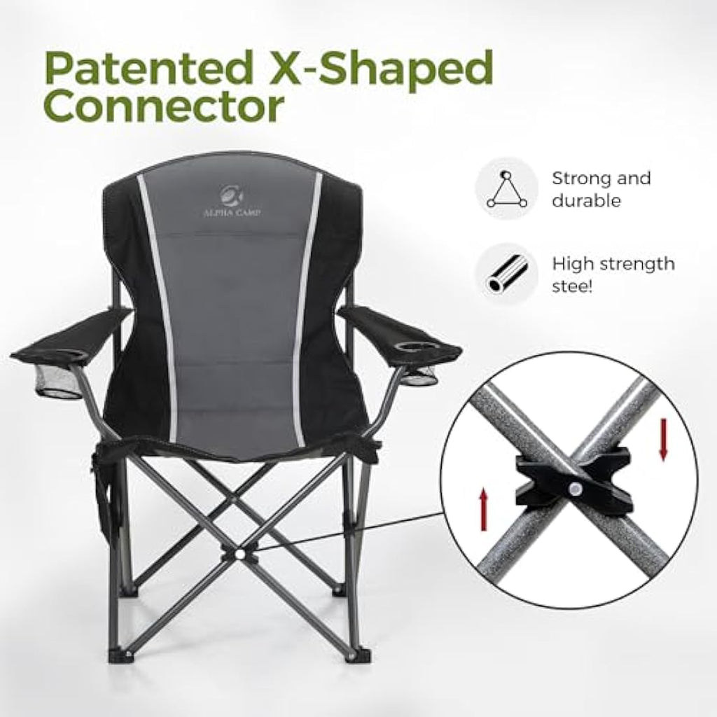 ALPHA CAMP Set of 2 Heavy Duty Folding Camping Chairs with Lumbar Support