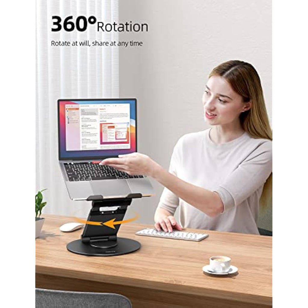 Nulaxy Swivel Laptop Stand – 360° Rotating Ergonomic Riser, Black