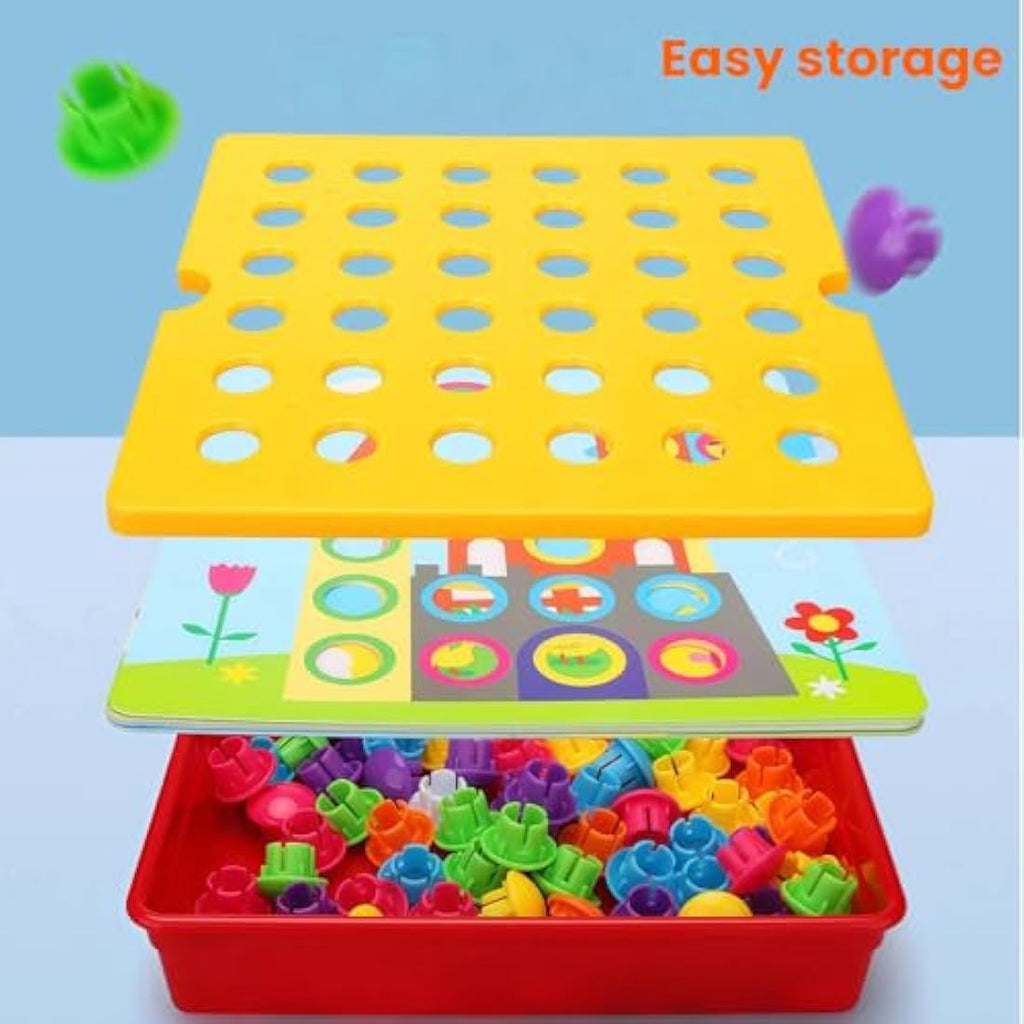 TINOTEEN Button Art Pegboard Puzzle - Toddler Color Learning Toy
