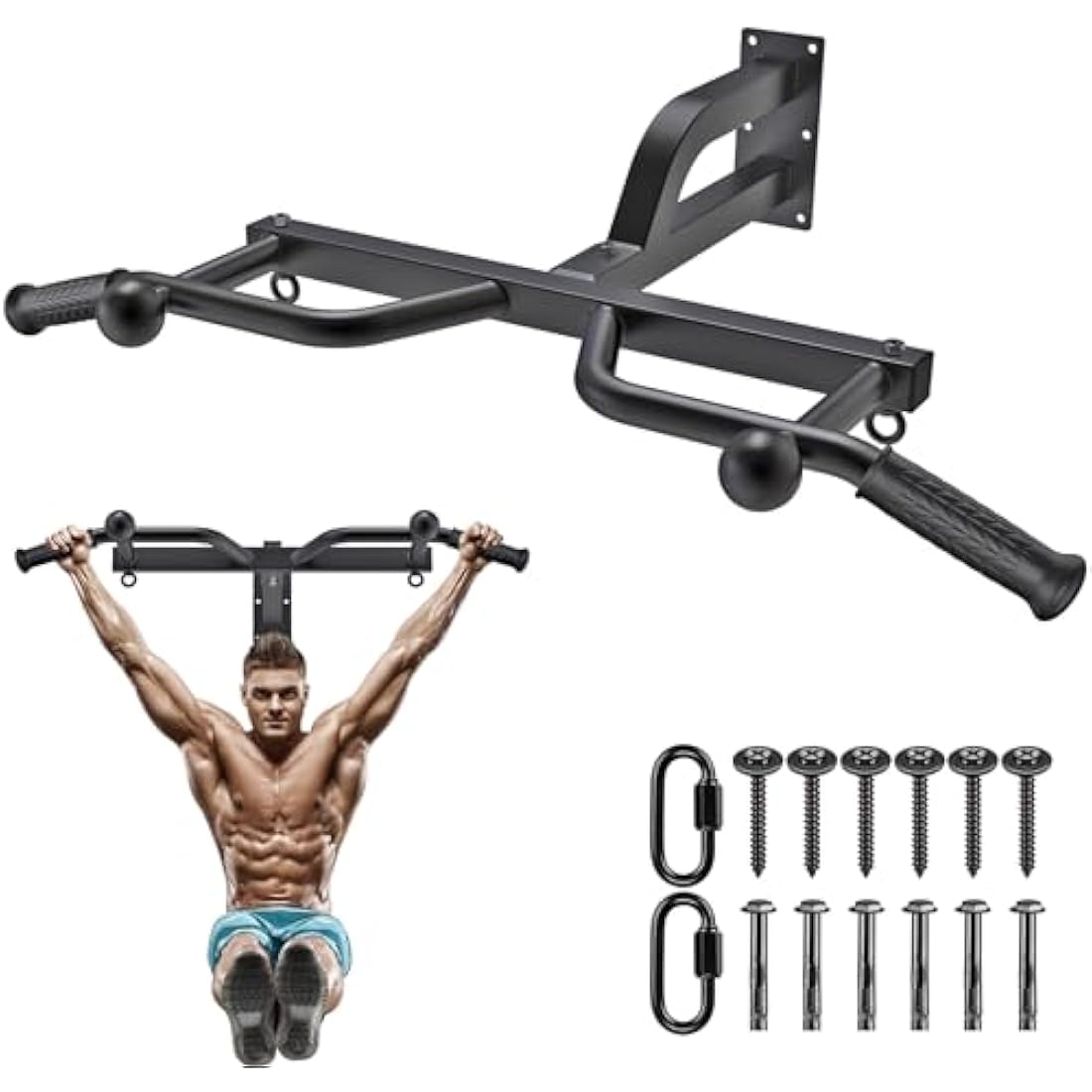 Kipika Wall Mounted Pull Up Bar – Heavy Duty 5-Grip Home Gym System