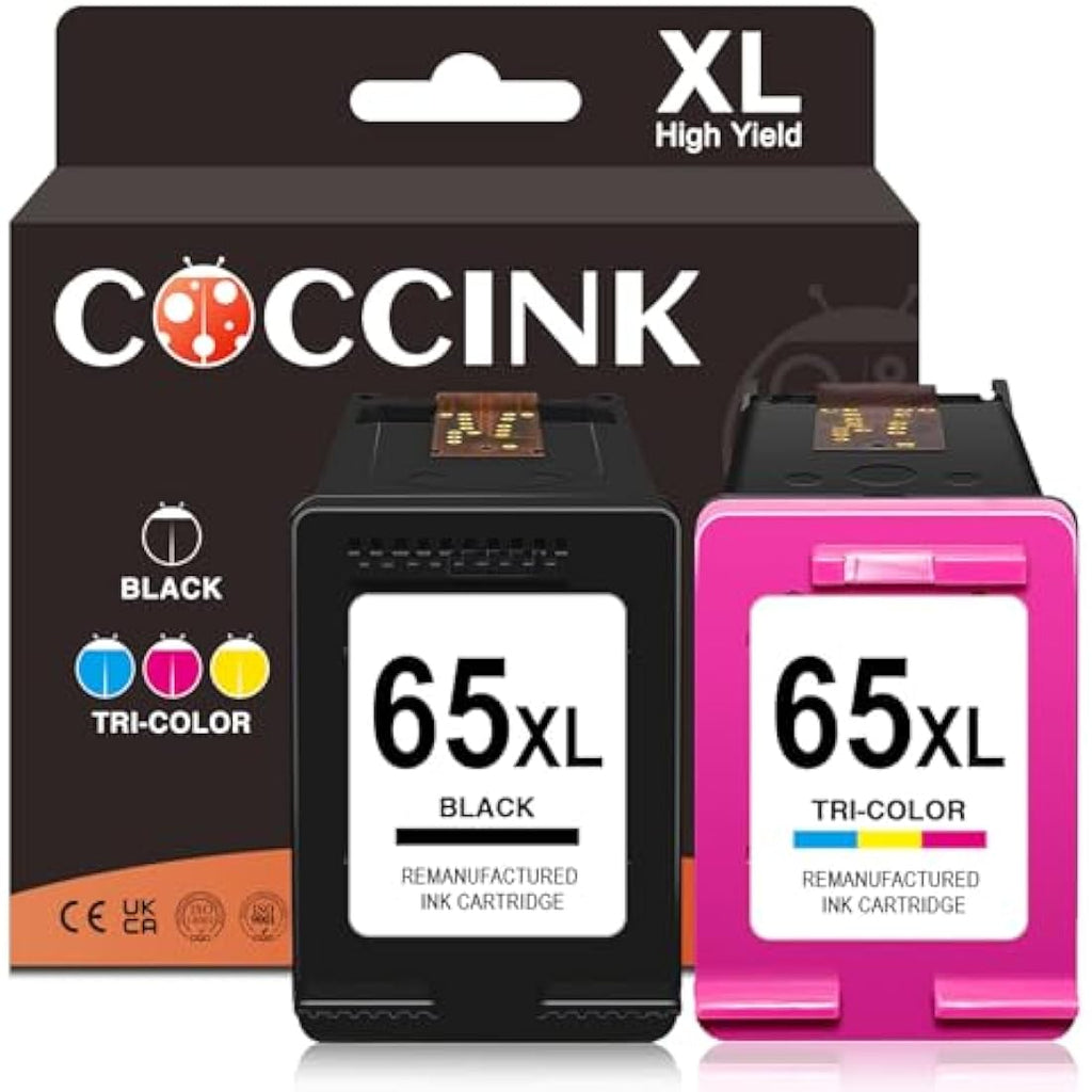 COCCINK 65XL Remanufactured Ink Cartridges for HP DeskJet & Envy | 2-Pack