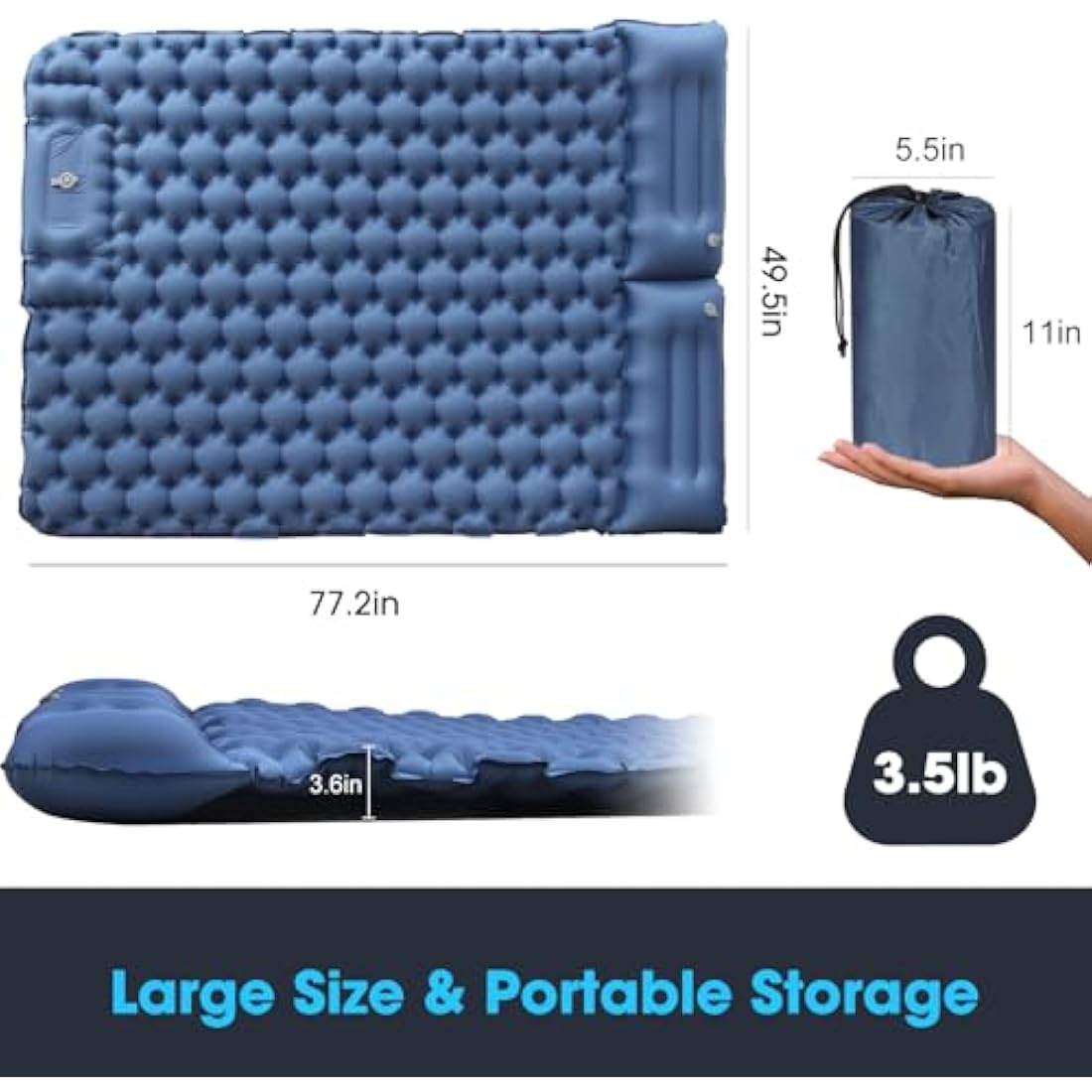 Jolof Store 12cm Thickened Camping Mat | Inflatable Sleeping Pad – Blue Gray
