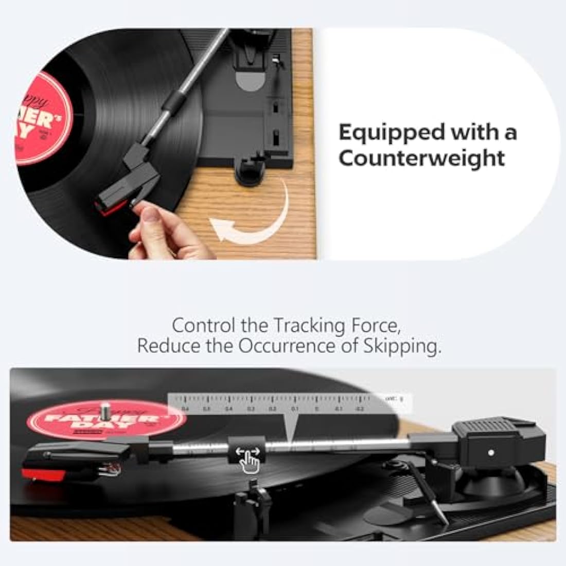 FYDEE Vinyl Record Player – 3-Speed Bluetooth Turntable, Natural Wood