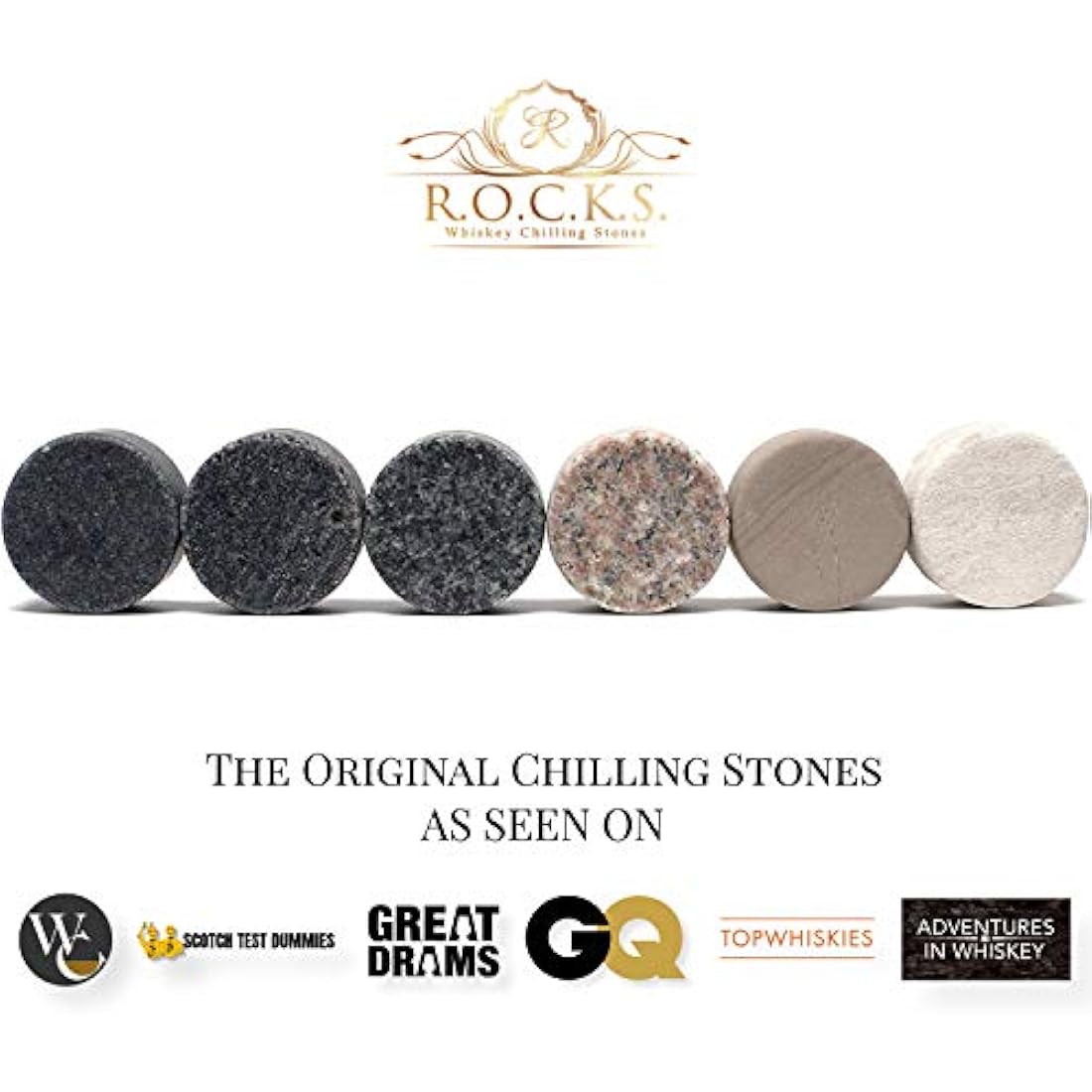 R.O.C.K.S. Whiskey Chilling Stones Gift Set | 6 Granite Rocks & 2 Glasses